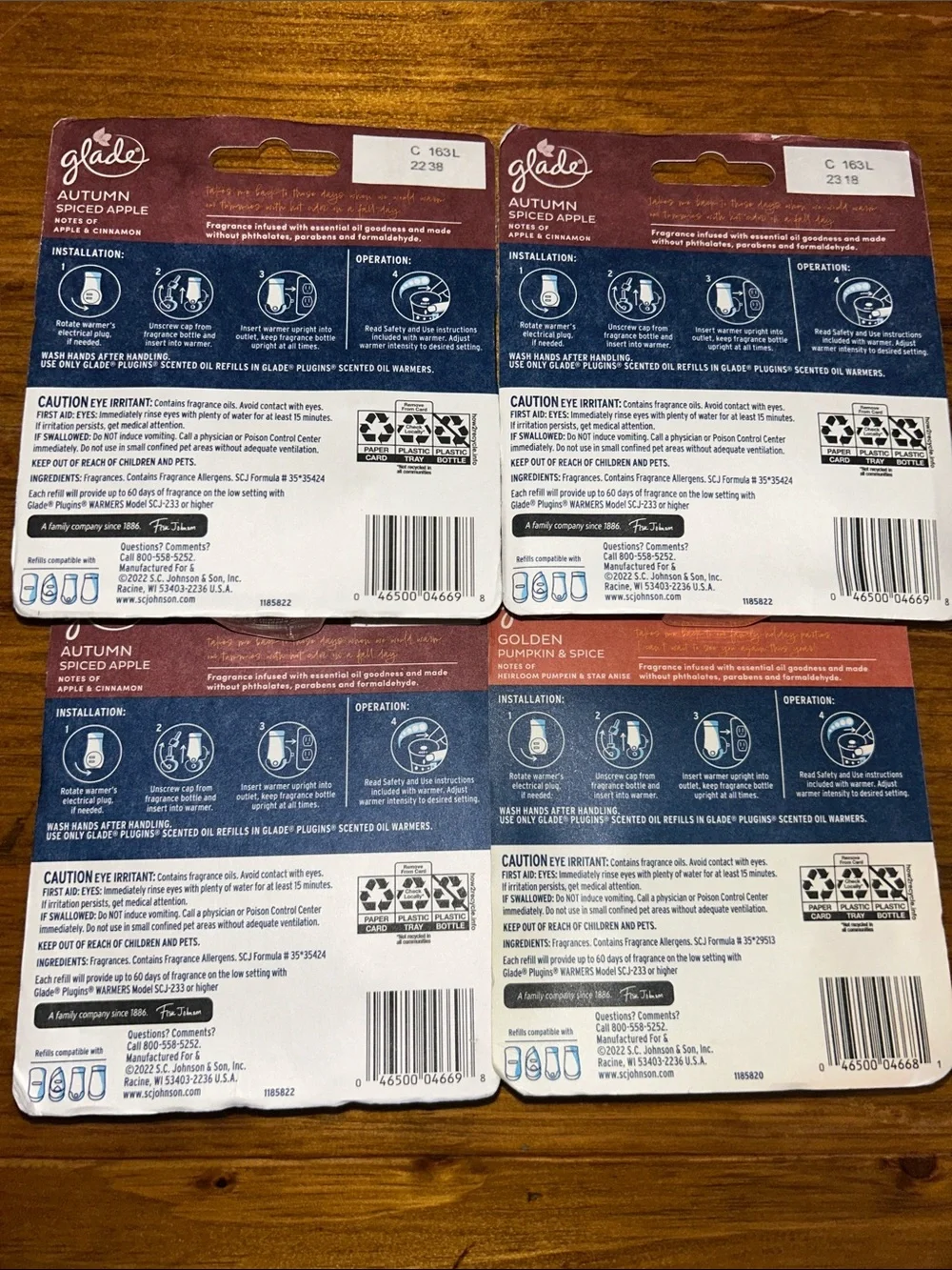 NEW- Glade PlugIns (Spiced Apple/Pumpkin Spice) 2 Pack Refills Air Freshener